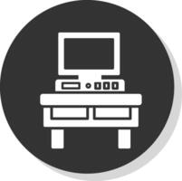 Computer Desk Glyph Shadow Circle Icon Design vector