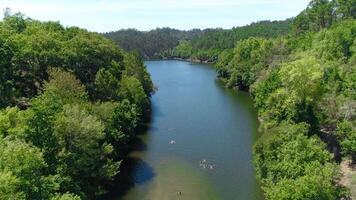 Group of people kayak drone shot video