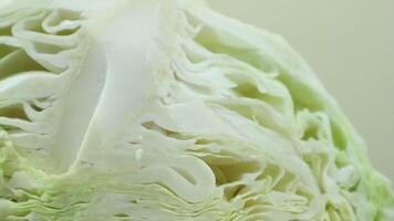 cabbage in the cut, rotate. Close up, top view. Texture raw half cabbage video