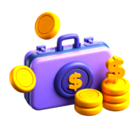 Briefcase and Money 3d Icon png