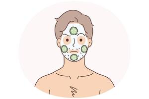 Man do face mask with cucumbers vector