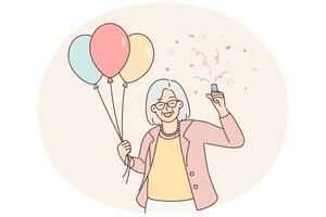 sonriente mayor abuela celebrar cumpleaños vector