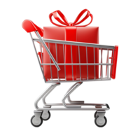 Gift Box In Shopping Cart AI-Generative png