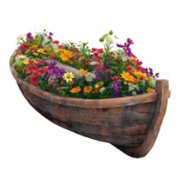 There is a boat with flowers on the front of it AI-Generative png