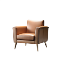 moderne cuir fauteuil avec en bois jambes sur transparent Contexte png