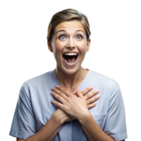 Excited nurse in scrubs with a look of surprise png