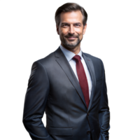 Businessman in suit and tie on transparent background poses for portrait png