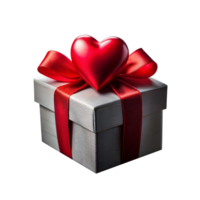 en forme de coeur cadeau boîte avec rouge ruban sur transparent Contexte png