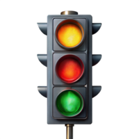 Traffic light displaying all signals on transparent background png