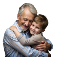 Grandfather embracing young grandson with joy png