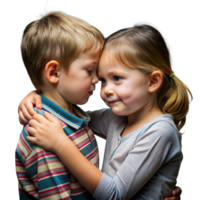 Young boy and girl sharing tender moment png