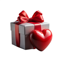 Silver Gift Box With Red Bow and Heart on Transparent Background png