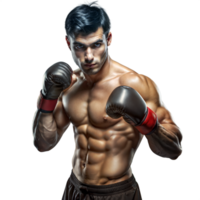 Male boxer ready to attack in fighting stance on transparent background png