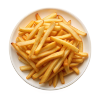 White plate filled with French fries against transparent background png