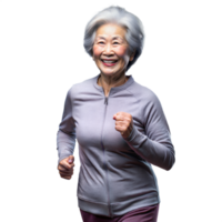 Asian woman running on a transparent background, showing her active lifestyle and determination. png