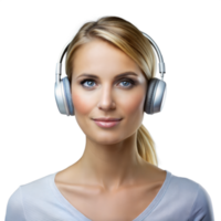 Young Woman Wearing Headphones on a Transparent Background png