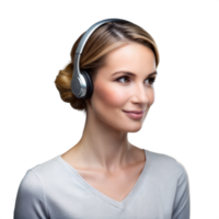 Smiling Woman Wearing Headphones on Transparent Background png