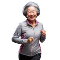 Asian woman running on a transparent background, showing her active lifestyle and determination. png