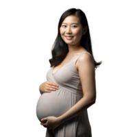 Radiant Pregnant Woman in Grey Dress on Transparent Background png