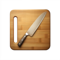 Chefs Knife on Wooden Cutting Board With Transparent Background png