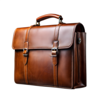 Classic Brown Leather Briefcase With Transparent Background png