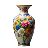 Colorful Floral-Patterned Porcelain Vase on Transparent Background png