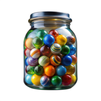 Colorful marbles in a glass jar with a transparent background png