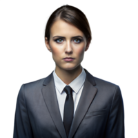 Confident businesswoman in gray suit with transparent background png
