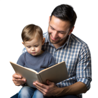 Father-and-son reading time with transparent background png