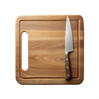 Wooden Cutting Board With Chefs Knife on Transparent Background png