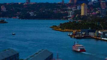 A timelapse of miniature bay area at Darling harbour in Sydney high angle tiltshift zoom video