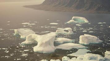 un fascinante ver de icebergs flotante en calma aguas video