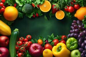 AI generated vegitable and fruits background photo