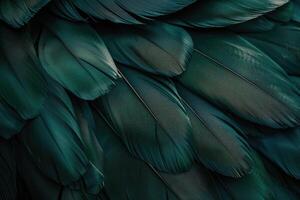 AI generated Beautiful dark green viridian vintage color trends feather texture background photo