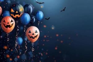 AI generated Halloween Sale special offer banner with scary air balloons for halloween over dark background photo