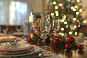 AI generated christmas table background  vol 1 photo
