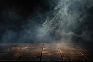 AI generated Empty table with smoke on dark background. photo