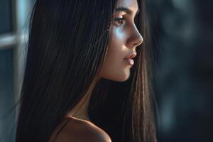 Beautiful Young Woman with Long Healthy and Shiny Smooth Hair. Healthcare and beauty concept photo