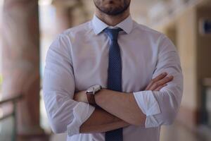 AI generated Casual business man with arms crossed photo