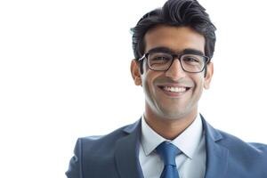 AI generated Indian business man smiling isolated on a white background. photo