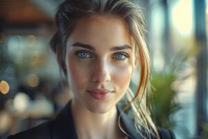 AI generated Portrait of a young attractive business woman. photo