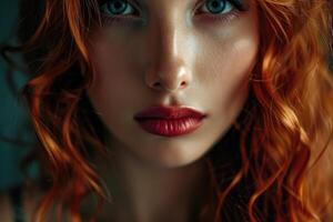 Red Hair. Fashion Girl Portrait  Wavy Red Hair. Fashion Girl Portrait. photo