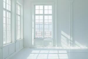 AI generated High resolution white room with window design concept. photo