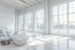 AI generated high resolution white loft with window photo