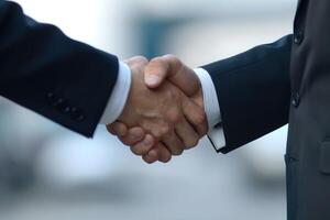 AI generated Business people shaking hands after good deal photo