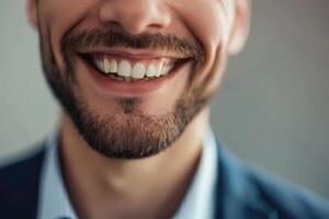 ai generado alegre elegante hombre estilo de vida estudio cerca arriba sonrisa foto