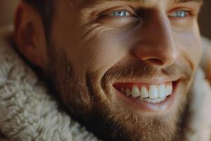 ai generado alegre elegante hombre estilo de vida estudio cerca arriba sonrisa foto