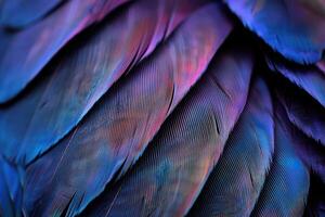 AI generated Close up of colorful European magpie tail feathers. Texture background. photo