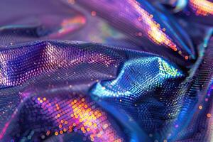 AI generated Closeup bright shiny surface of majestic holographic foil photo