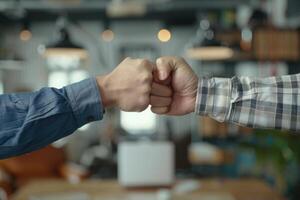 ai generado corporativo trabajo en equipo éxito mediante colaboración y amistad a trabajar. foto